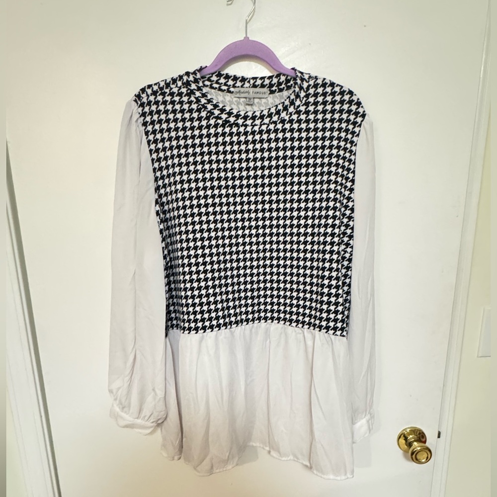 Absolutely Famous Black and White Houndstooth Blouse